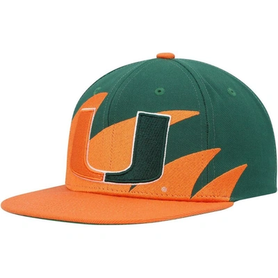 Mitchell & Ness Men's  Orange, Green Miami Hurricanes Sharktooth Snapback Hat