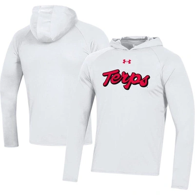 Under Armour White Maryland Terrapins School Logo Raglan Long Sleeve Hoodie Performance T-shirt