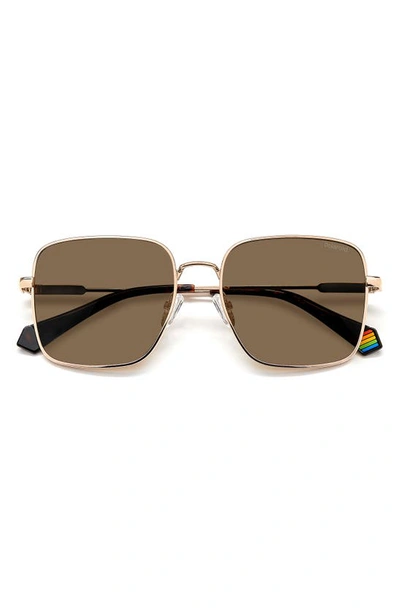 Polaroid 56mm Polarized Square Sunglasses In Gold Copper/ Bronze Polar