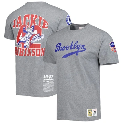 Mitchell & Ness Men's  Jackie Robinson Gray Brooklyn Dodgers Cooperstown Collection Legends T-shirt