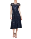 Sl Fashions Petite Cap Sleeve T-length Sequin Dress In Navy