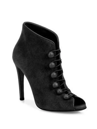 Gianvito Rossi Suede Button-strap Peep Toe Booties In Black