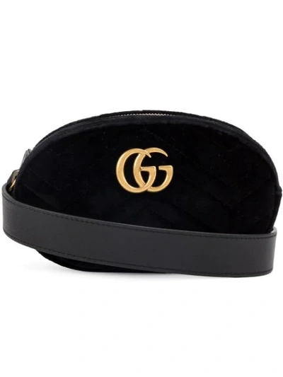 Gucci Black Velvet Quilted Gg Marmont Belt Bag