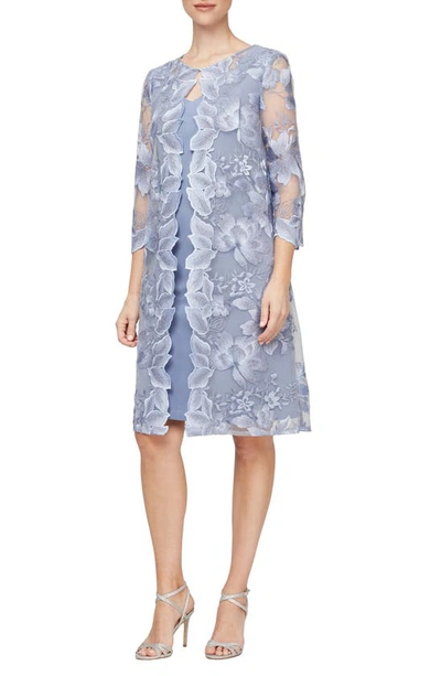 Alex Evenings Embroidered Mock Jacket Cocktail Dress In Lavender