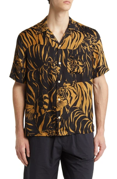 Allsaints Wildcat Short Sleeve Button-up Camp Shirt In Seashell Brown