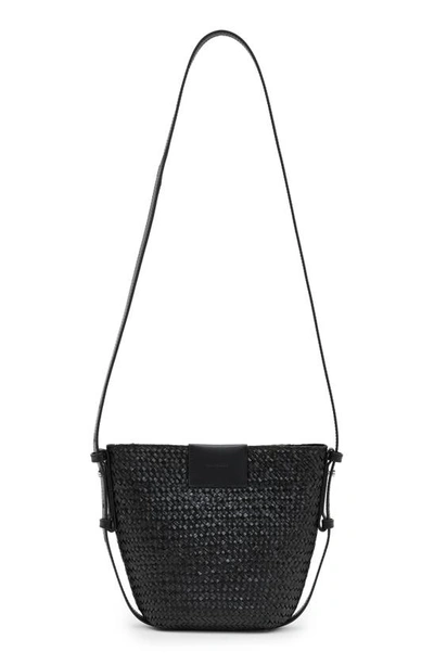 Allsaints Ebro Straw Crossbody Bag In Black