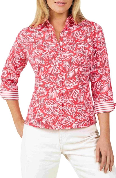 Foxcroft Lucie Leaf Print Cotton Button-up Shirt In French Rose