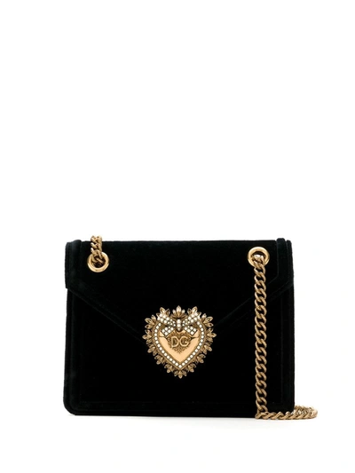 Dolce & Gabbana Devotion Bejeweled Shoulder Bag In Black