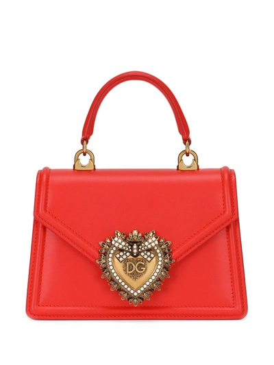 Dolce & Gabbana Devotion Mini Leather Top-handle Bag In Red