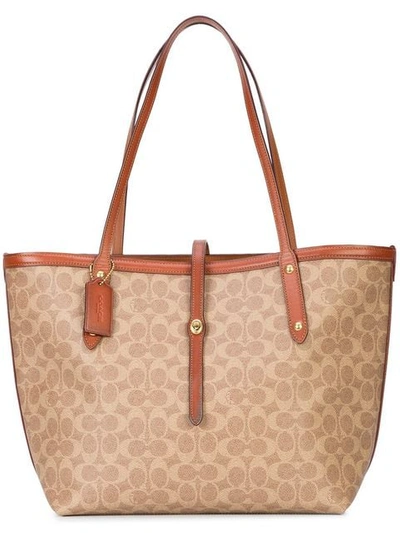 Coach Market Tote In Signature Canvas In Beige In Brown