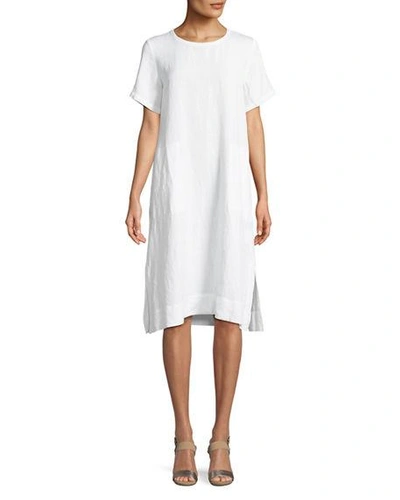 Eileen Fisher Organic Linen-blend Shift Dress In White