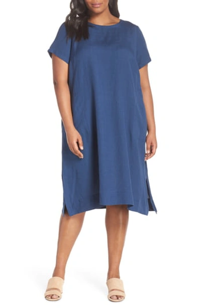 Eileen Fisher Organic Linen-blend Shift Dress, Plus Size In Denim