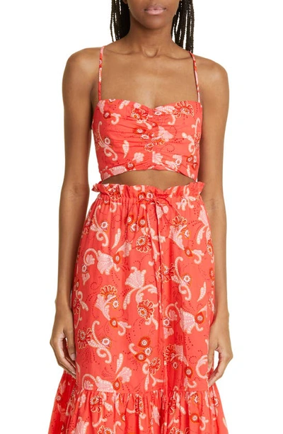 A.l.c Arit Floral Ruched Crop Top In Red