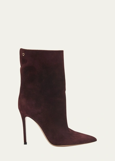 Gianvito Rossi Suede Stiletto Ankle Booties In Burgundy