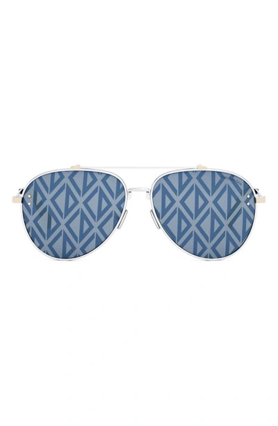 Dior Cd Diamond Of The Maison 59mm Aviator Sunglasses In Silver/blue Mirrored Solid