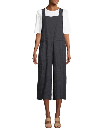 Eileen Fisher Linen Wide-leg Cropped Overall Jumpsuit, Plus Size In Denim