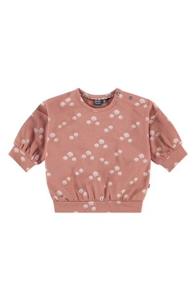 Babyface Babies' Shell Print Stretch Cotton Short Sleeve Sweatshirt In Redwood