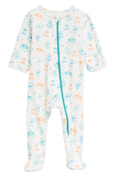 Norani Babies' Robots Stretch Organic Cotton Footie In Blue/ Green