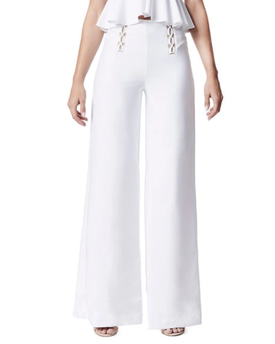 Carbon38 Lace-up Wide-leg Full-length Pants In White