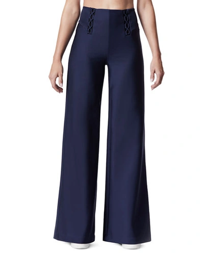 Carbon38 Lace-up Wide-leg Full-length Pants In Navy