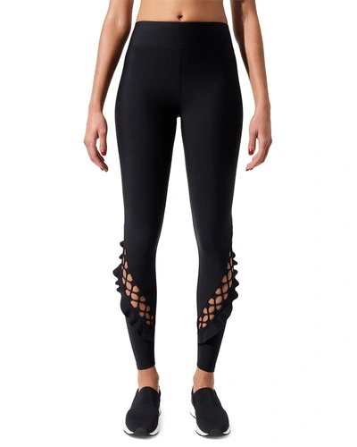 Carbon38 Lace-up Ruffle Full-length Leggings In Black