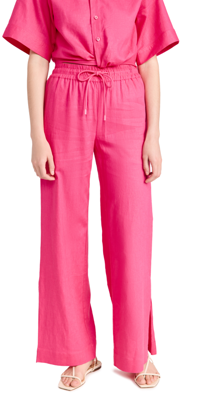 Frame Drawstring Linen-blend Wide-leg Trousers In Flamingo