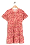 Maisie Yessie Floral Cotton Babydoll Dress In Coral/ Red Rose Print