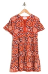 Maisie Yessie Floral Cotton Babydoll Dress In Orange Navy Flower Print