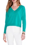 Nic + Zoe Cropped V-neck Sweater In Green