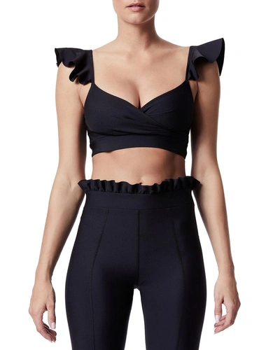 Carbon38 Ruffle Wrap-front Sports Bra In Black