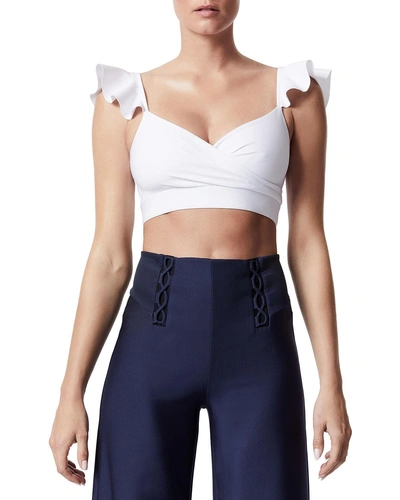 Carbon38 Ruffle Wrap-front Sports Bra In White
