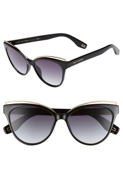 Marc Jacobs Round Acetate Sunglasses W/ Contrast Brow Detail In Black/ Grey