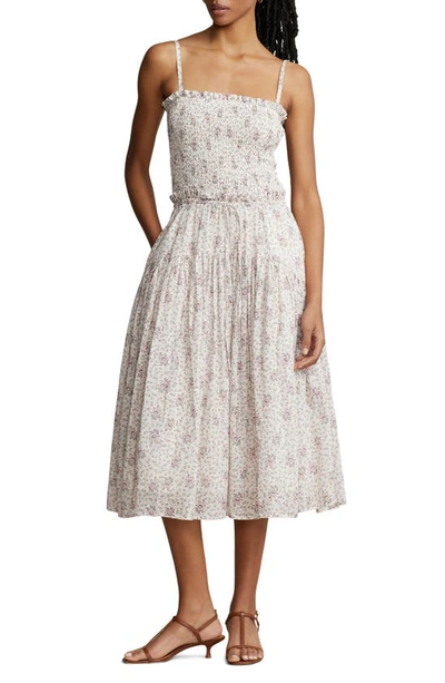 Polo Ralph Lauren Pleated Floral Cotton Dress In Berry Floral