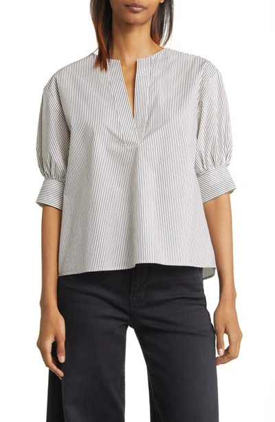 Frame Striped V-neck Popover Top In Bone Multi