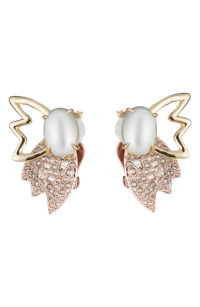 Alexis Bittar Crystal Encrusted Petal Clip-on Earrings In Gold/ Silver