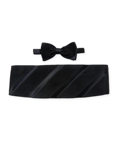 Stefano Ricci Diagonally-pleated Cummerbund Bow Tie Set In Black