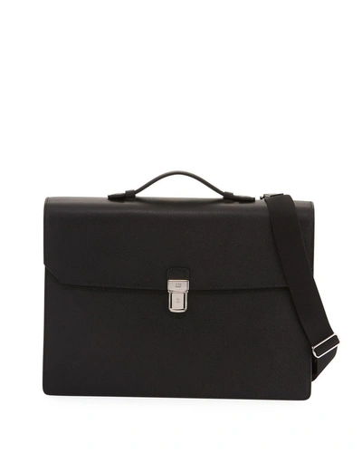 Dunhill Cadogan Double-flap Leather Briefcase In Black