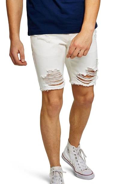 Topman Slim Fit Ripped Denim Shorts In White