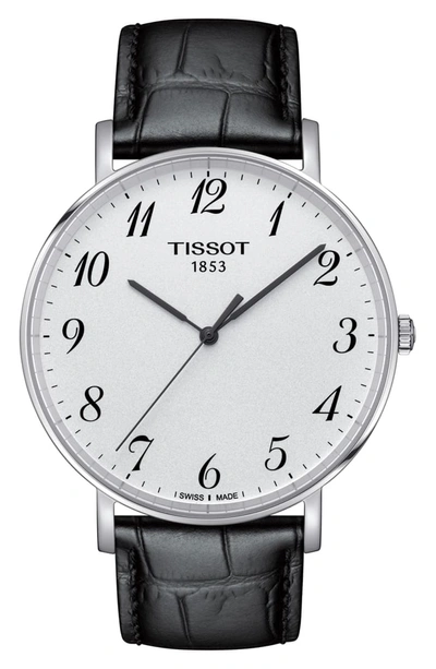 Tissot Everytime Leather Strap Watch, 42mm In White/brown