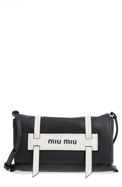 Miu Miu Small Grace Calfskin Shoulder Bag - Black In Nero/ Bianco