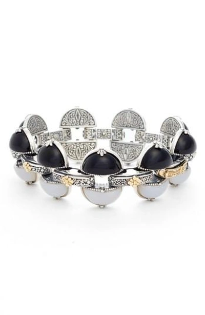 Konstantino Etched Silver & Agate Bracelet In Black/ White/ Silver/ Gold
