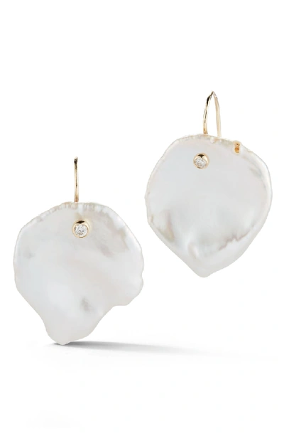 Mizuki 14k Freshwater Petal Pearl & Diamond Drop Earrings In Yellow Gold