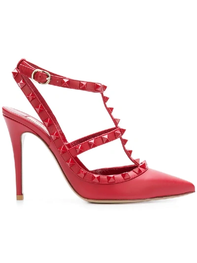 Valentino Rockstud Leather 100mm Pump In Red/ Red