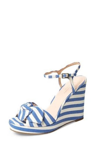 Kate Spade Janae Knot Platform Wedge Sandal In Blue/cream Stripe