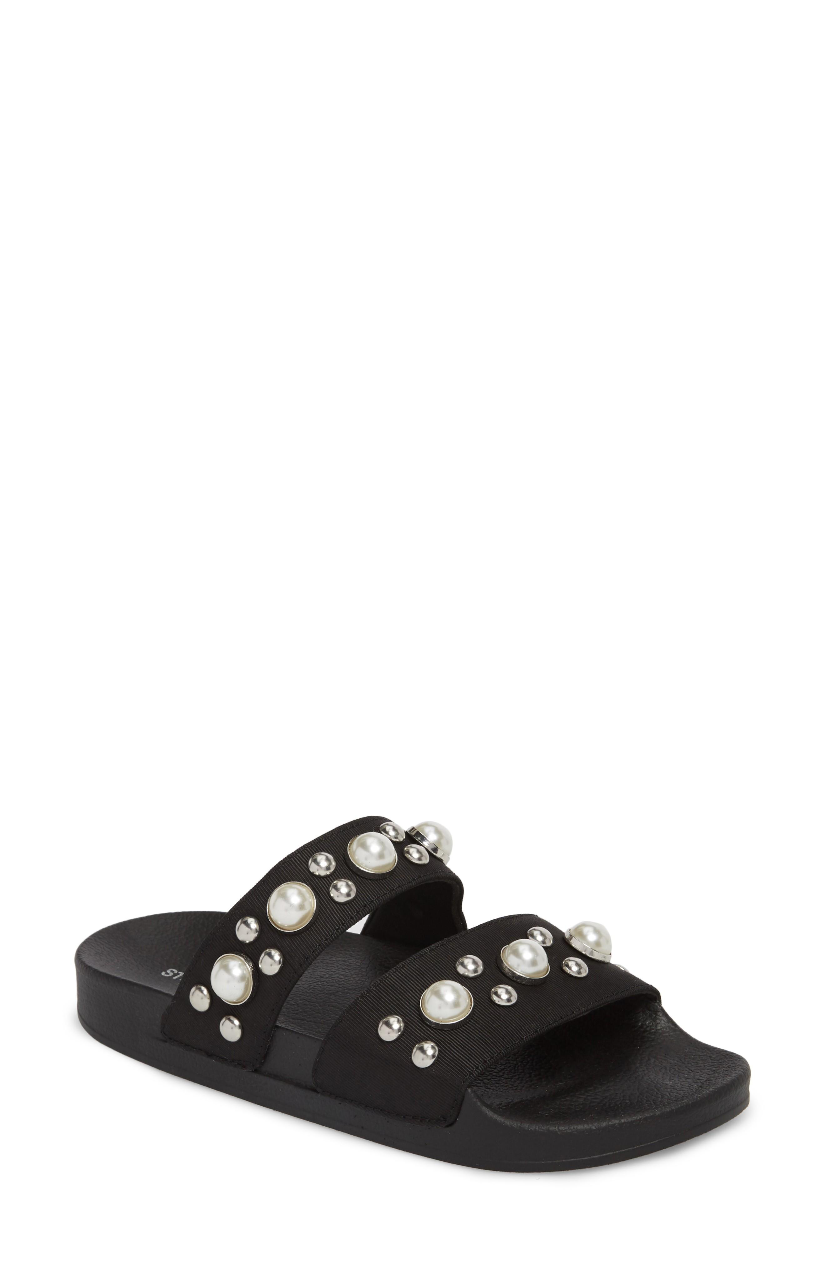 Steve Madden Polite Embellished Slide Sandal In Black | ModeSens