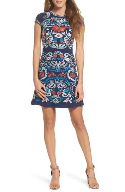 Foxiedox Sierra Embroidered Dress In Navy Multi