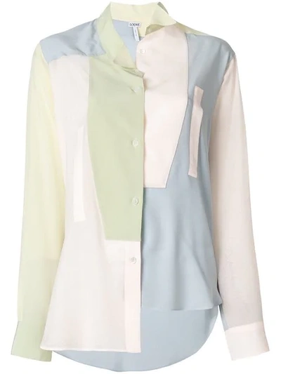 Loewe Asymmetrical Patchwork Silk Shirt In Multicolor