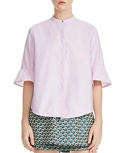 Maje Charly Cotton Ruffle Sleeve Top In Pink