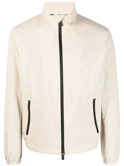Canali High-neck Zip-up Bomber Jacket In <p>beige Nylon Casual Jacket From  Featuring Zip Closure, Highneck, Slash Zipped Pockets And L