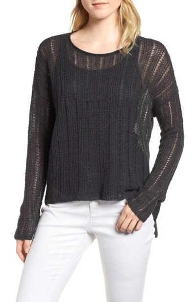 Eileen Fisher Open Knit Organic Linen Blend Sweater In Graphite